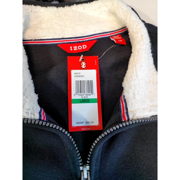 IZOD Men’s Fleece Full Zip Jacket M L Black Cotton Polyester Faux Fur Collar New - Picture 9 of 10